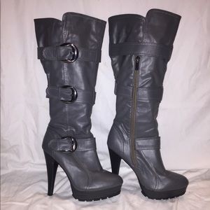 Size 9 tall boots with 4” heel & silver buckles